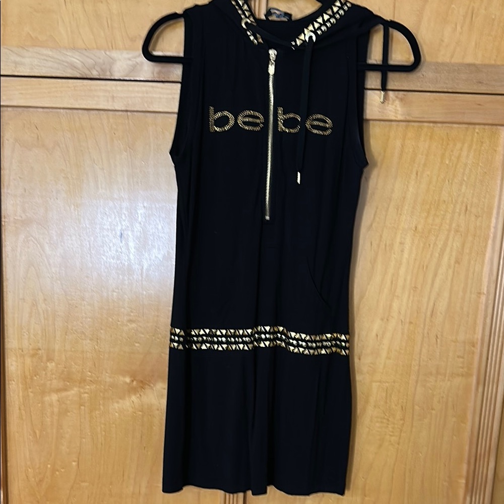 Bebe Black Dress with Gold Detailing